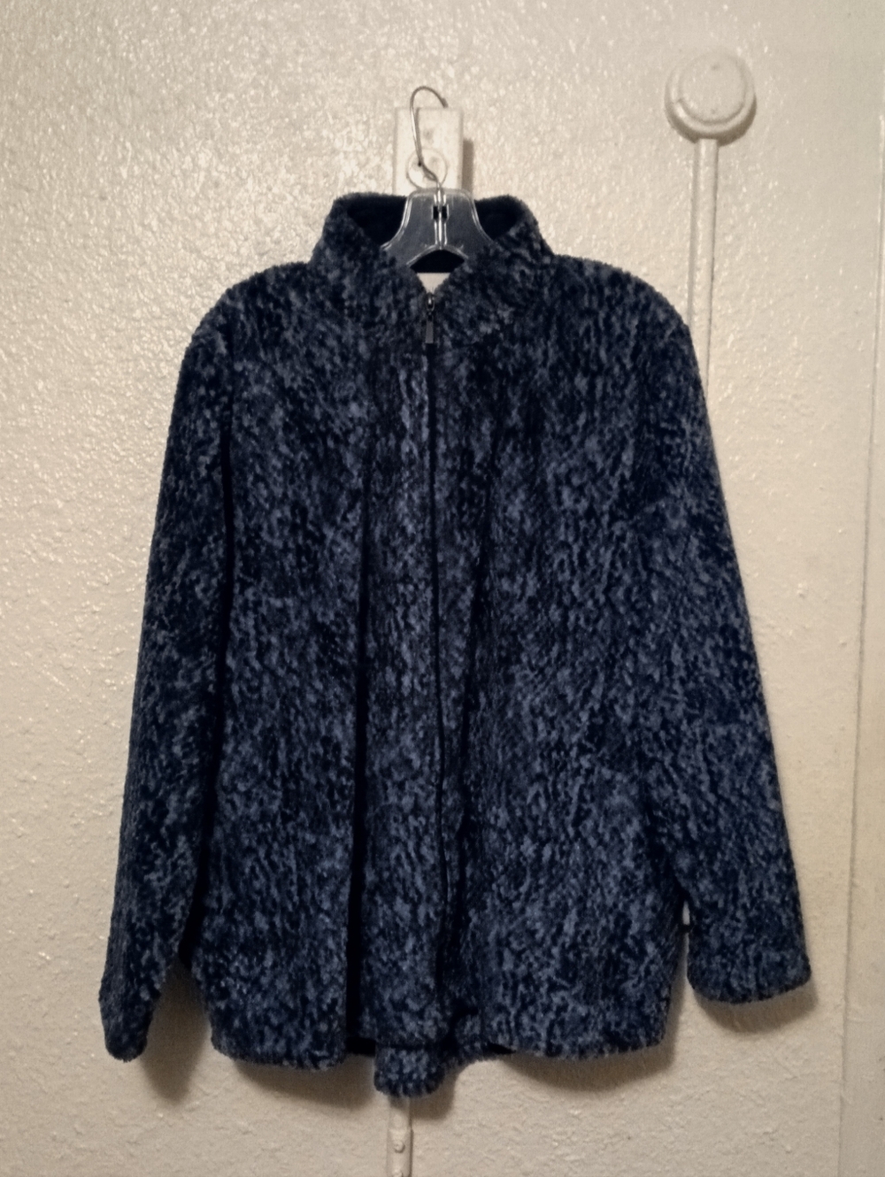 Stan Herman Cozy Plush Faux Fur Zip Jacket - Navy Blue